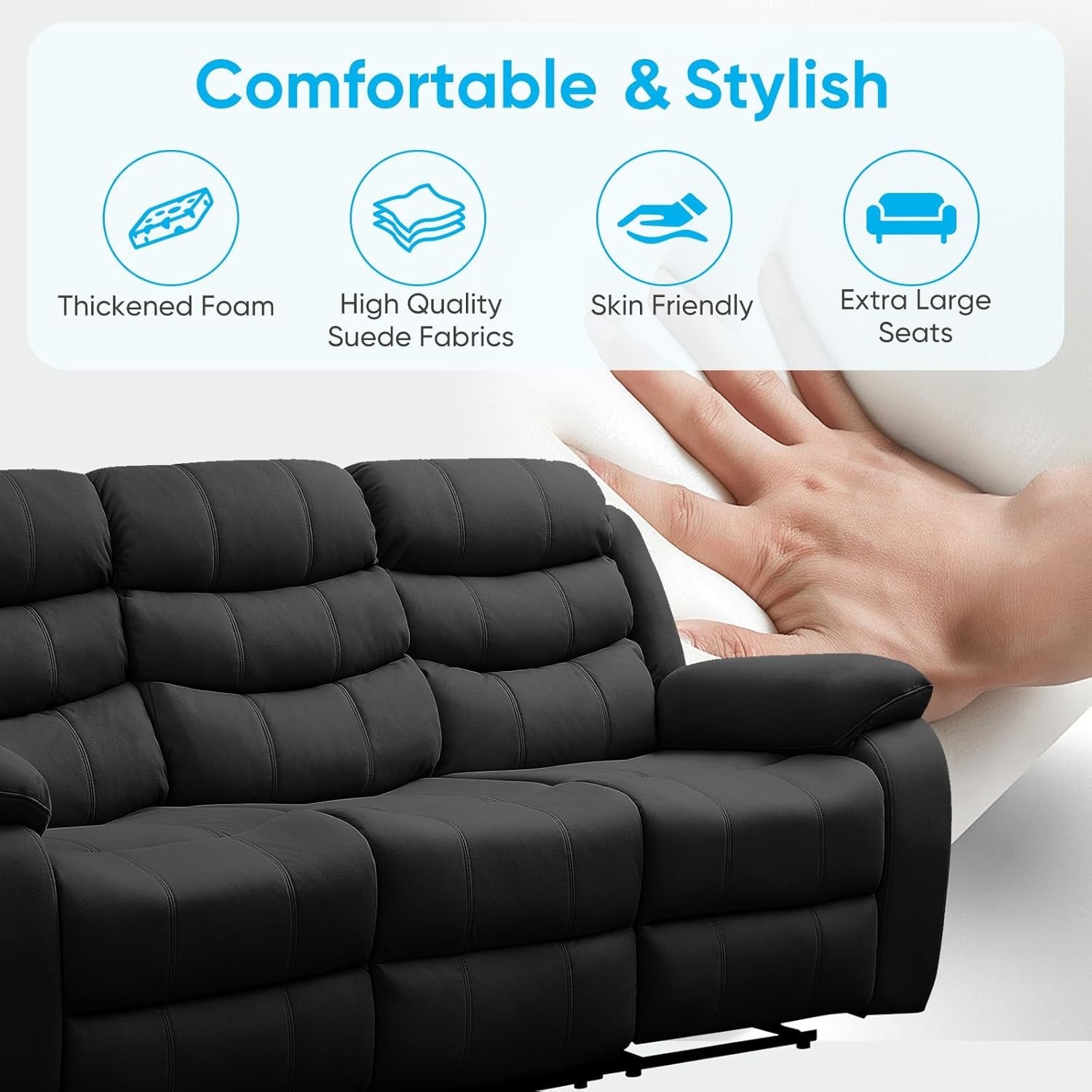 Recliner Sofa, 3-Seater Adjustable Living Room Sofa with Flip Middle Backrest, Home Theater Seating Couch, Modern Convertible Couch with Drop down Table & Dual Cup Holders, Dark Grey-2