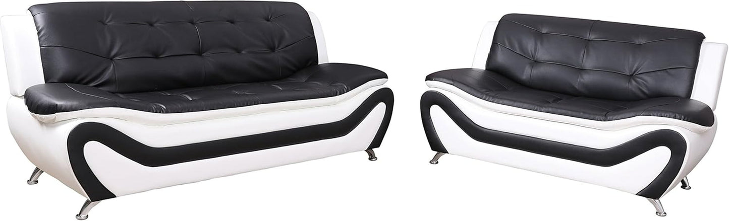 3 Piece Aldo Modern Sofa Set, Black/White-2