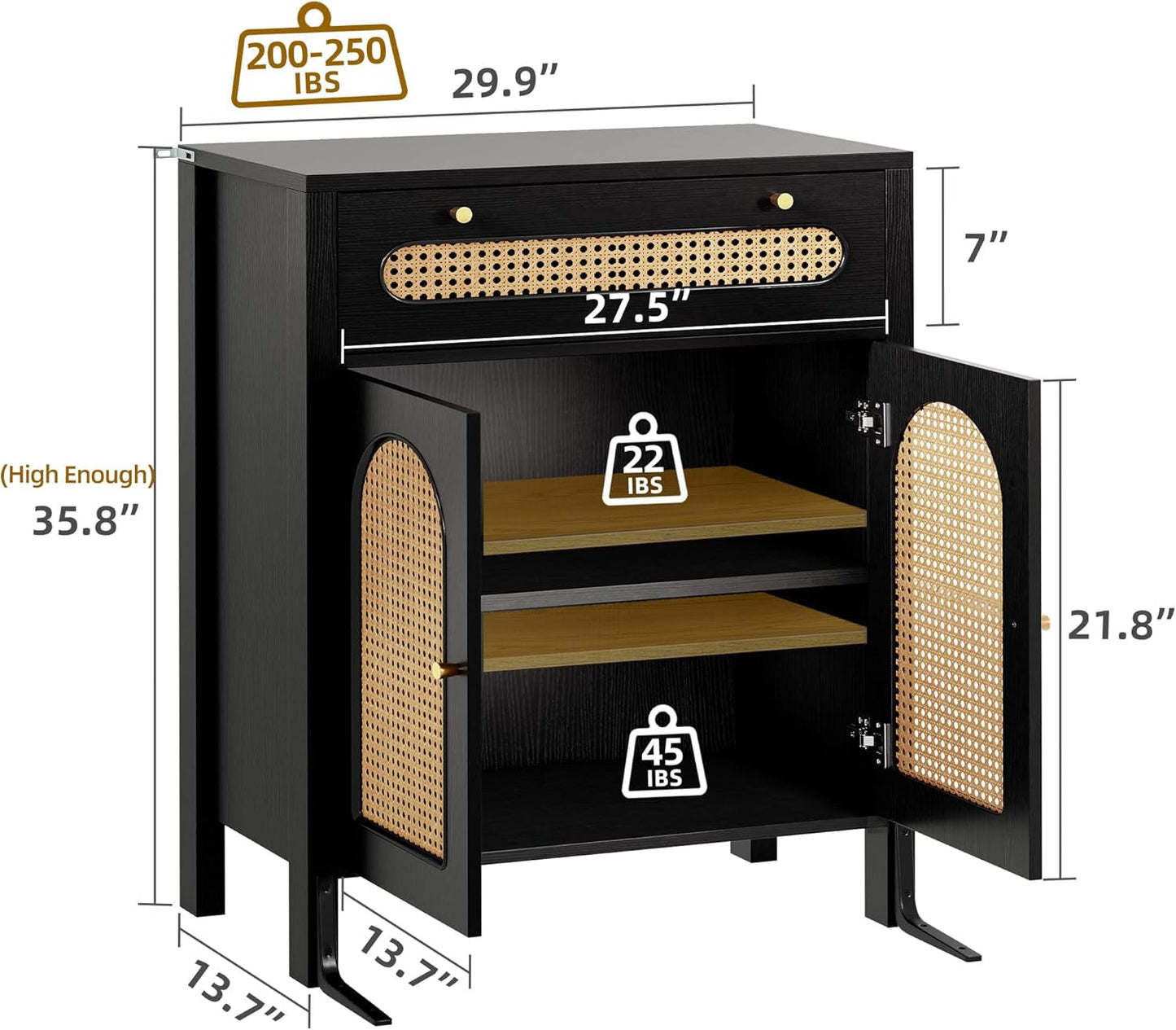 Black Rattan Door Buffet Cabinet with Drawers 36"-2