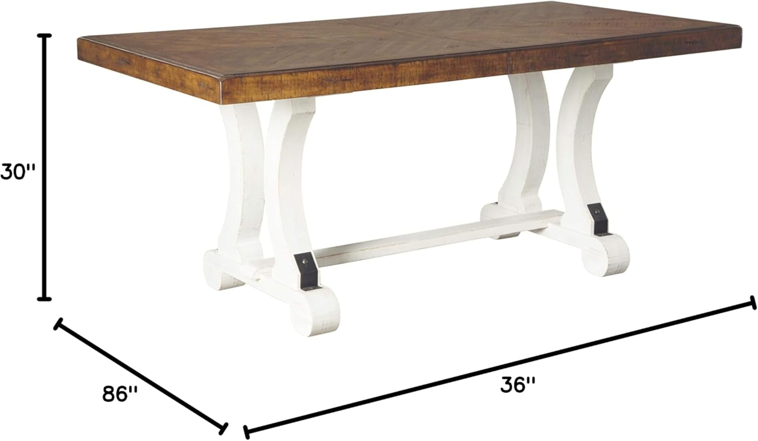 Valebeck Farmhouse Rectangular Extension Dining Table, Fits up to 8, White & Brown-2