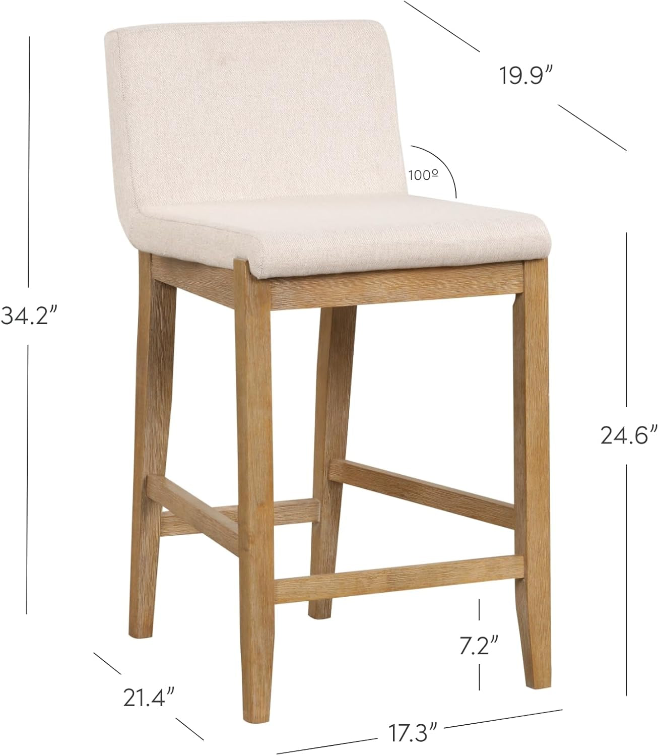 Gracie Modern Counter Height Bar Stool with Back, Counter Stool Upholstered Chair with Natural Flax White Fabric and Brushed Wooden Legs, Natural Flax/Brown, Set of 4-1