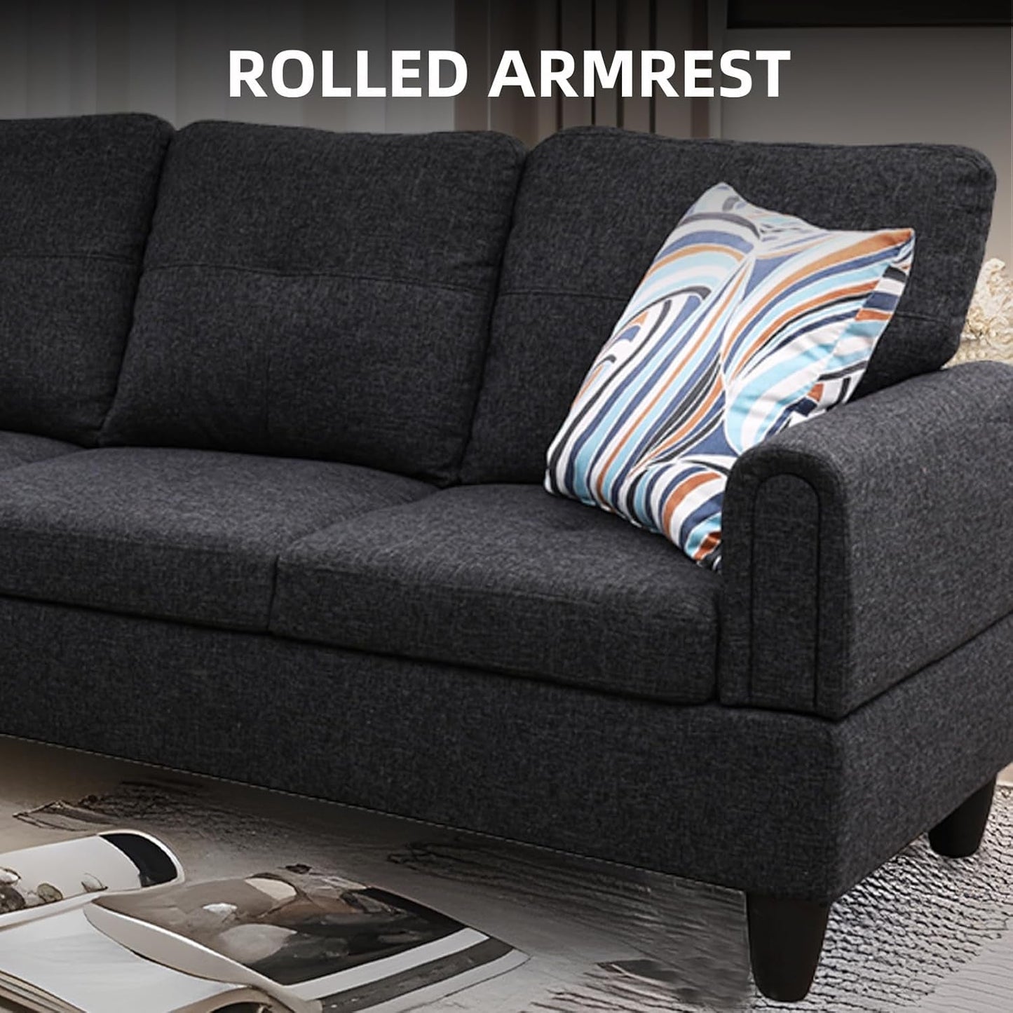 L Shaped Sectional Couch Sofa with Ottoman, Modern Couches for Living Room, Microfiber Facing, Bedroom-3