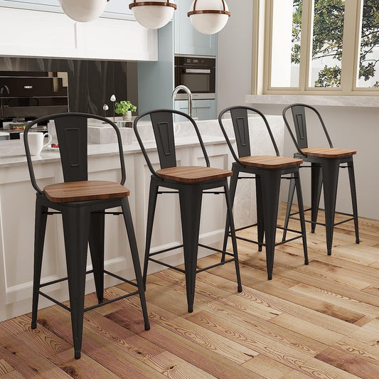 Swivel Counter Height Bar Chairs with Back, Set of 4-1