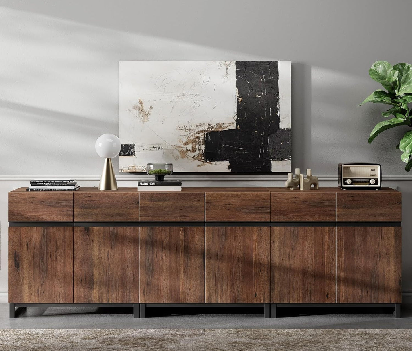 Modern TV Stand for Tvs up to 100 Inch, 3 in 1 Entertainment Center TV Console with Adjustable Shelves and Metal Base for Living Room,Bedroom,Brown-2