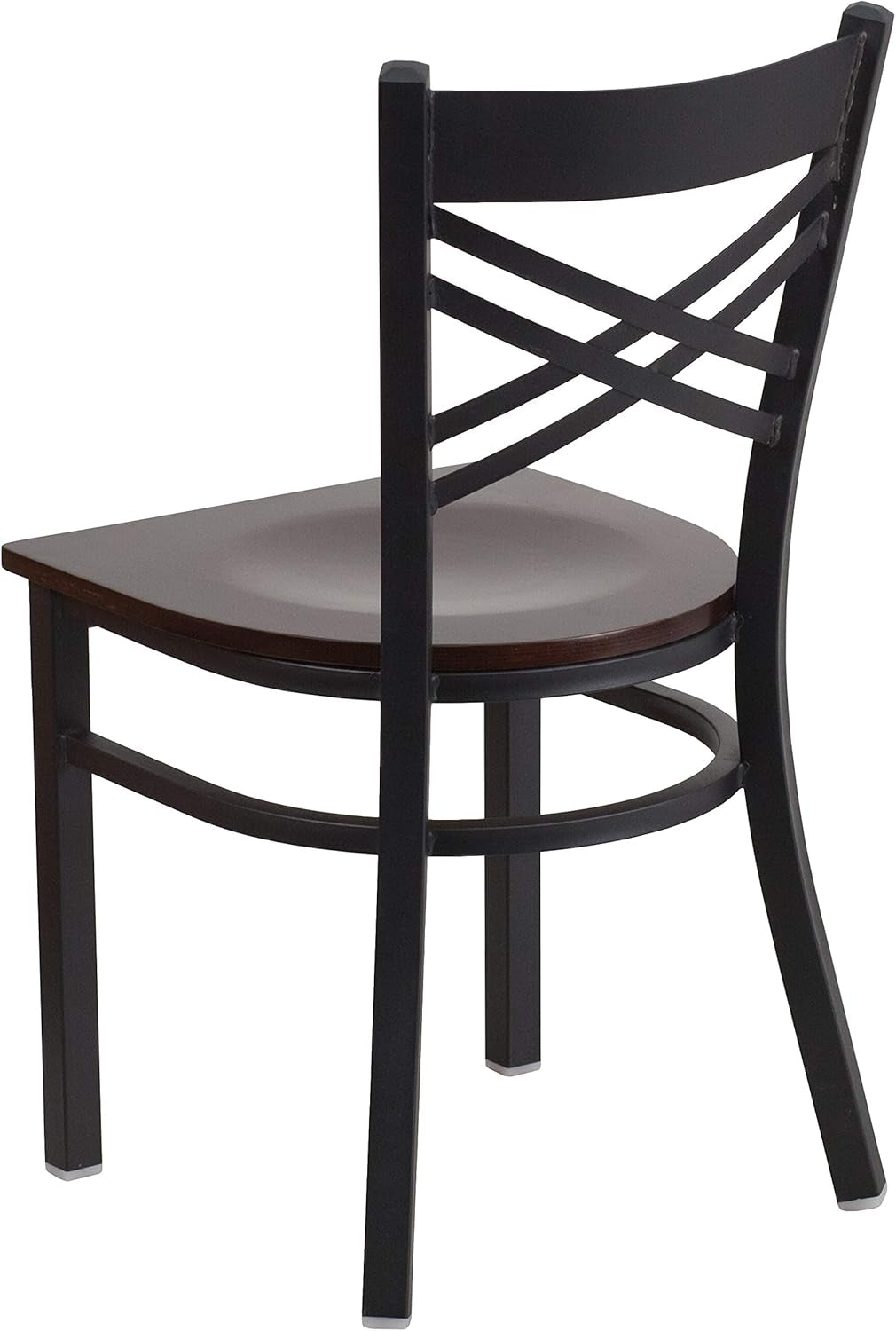 2 Pack HERCULES Series Black ''X'' Back Metal Restaurant Chair - Walnut Wood Seat-4