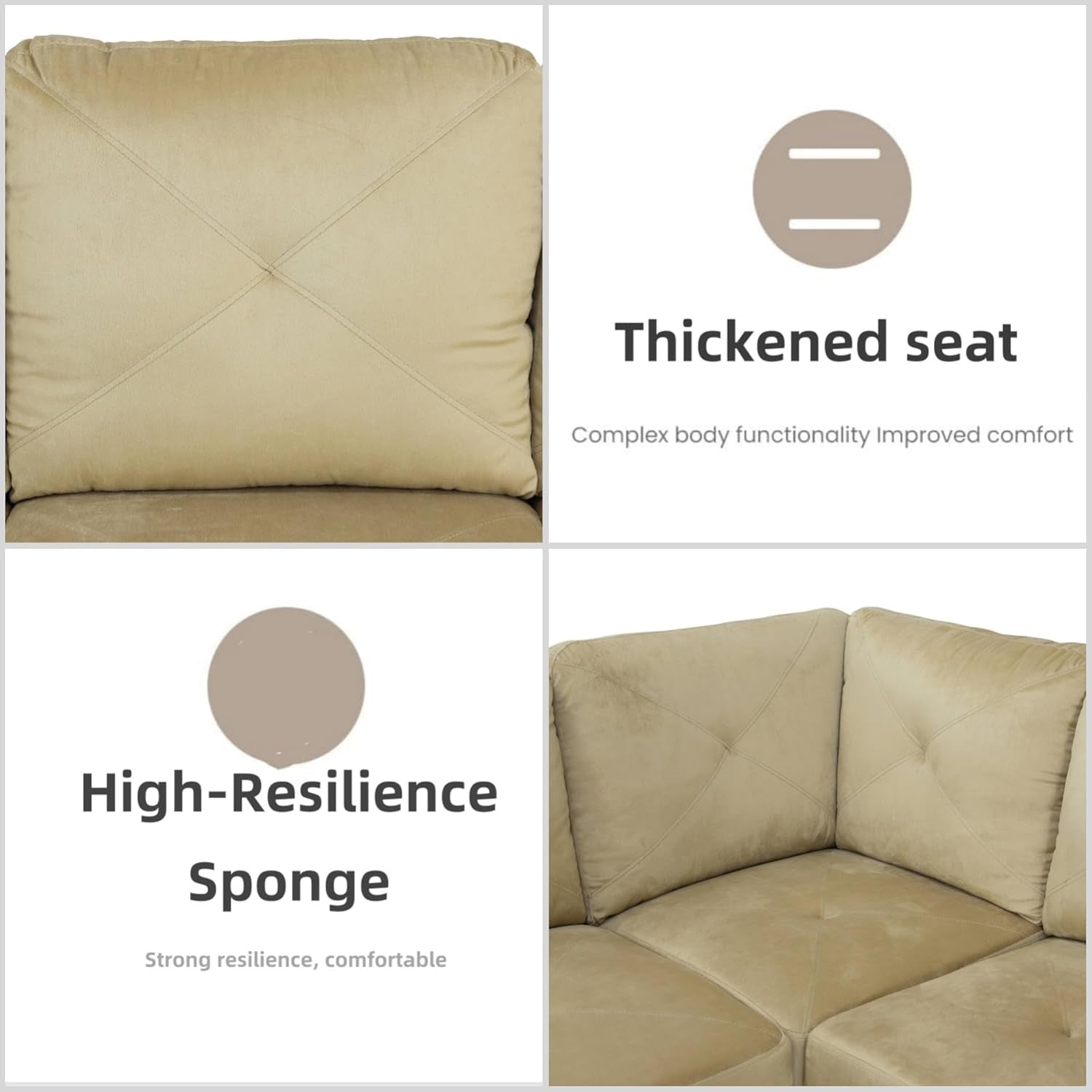 L Shaped Sectional Couch Sofa, Modern Couches for Living Room, Comfy 4 Seat Modular Sectional Sofa with Ottoman Storage for Bedroom Apartment, Beige-4