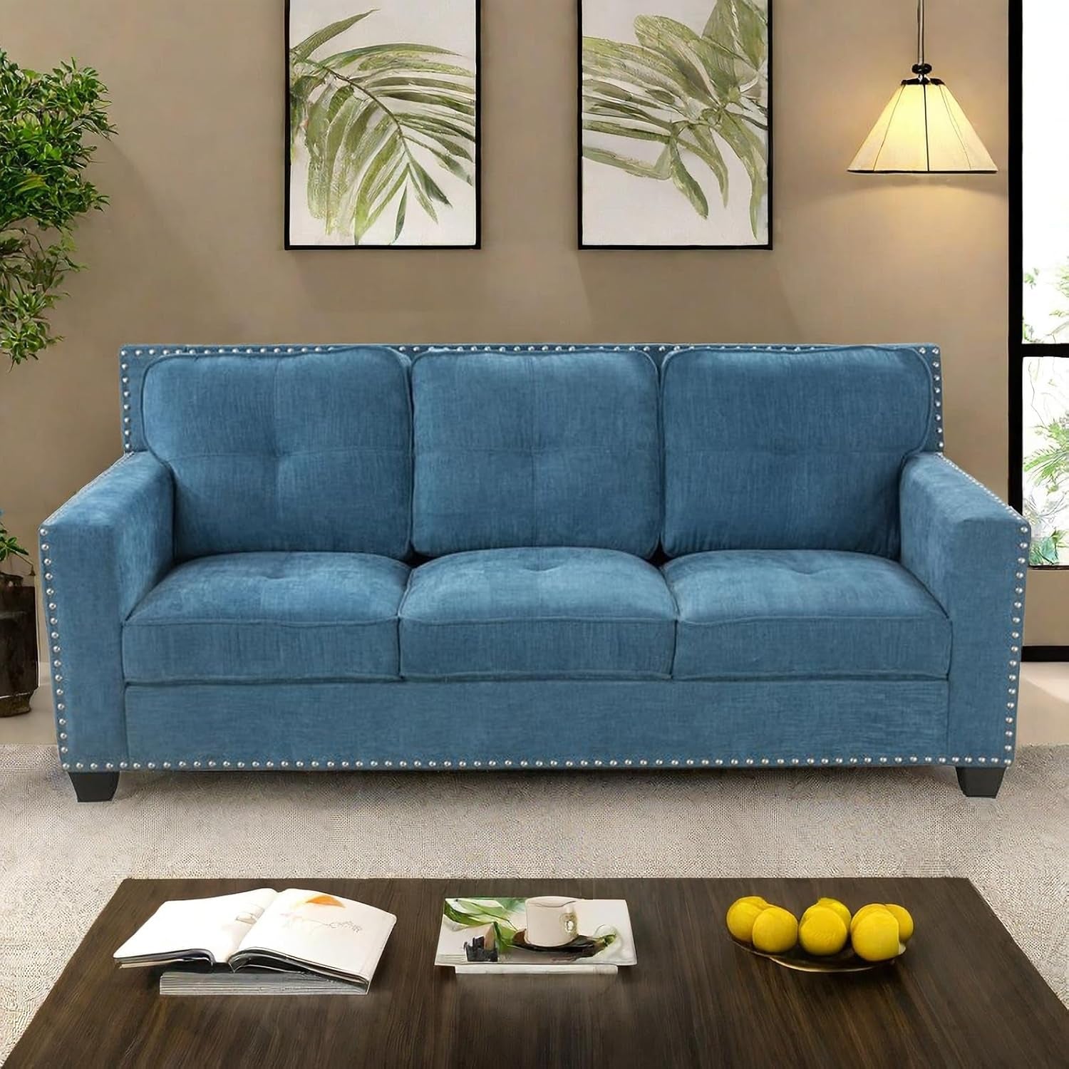 Comfy Sofa Couch, Modern 3 Seater Couche for Living Room, Button Tufted Upholstered Furniture, Solid and Easy to Install Small Couch for Bedroom, Apartment-4