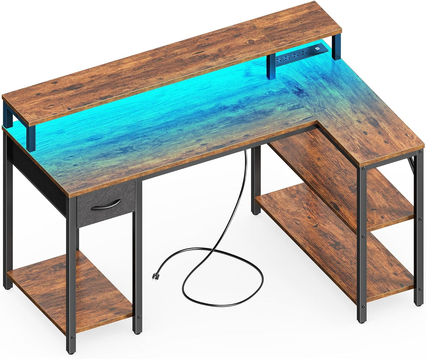47" Reversible L Desk with LED & Power-1