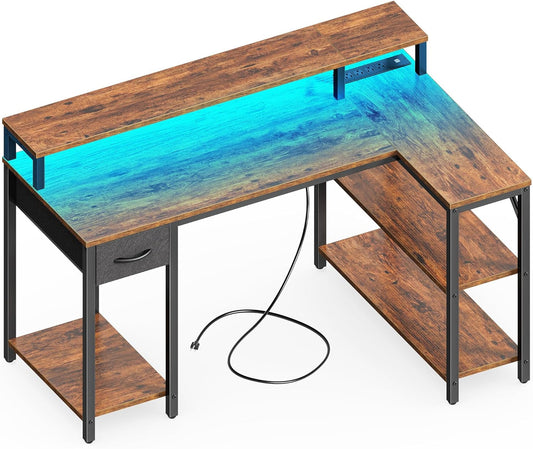 47" Reversible L Desk with LED & Power-1