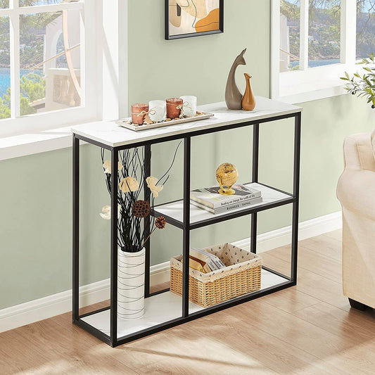 Modern Industrial Sofa Table with Storage Shelves-0