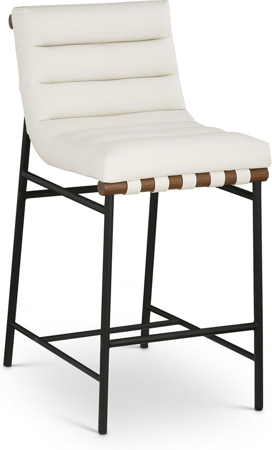 813Cream-C Burke Collection Modern | Contemporary Counter Stool with Soft Cream Vegan Leather, Cream Vegan Leather Straps, Matte Black Metal Frame, 18" W X 24" D X 37.5" H, Cream-0