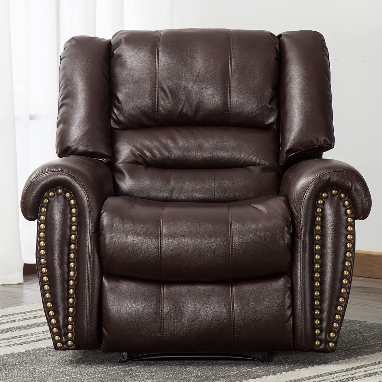 Classic and Traditional Leather Recliner Chair (Brown)-0