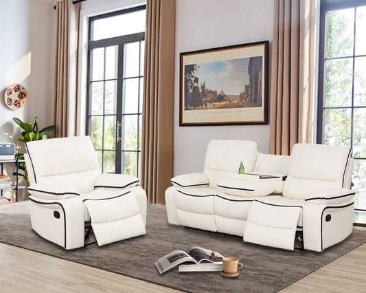 Recliner Sofa Set Bonded Leather, Living Room Furniture Set,Leather Sofa Set Reclining Sofa Manual Recliner Couch (Chair and Sofa Set,Cream White)-0