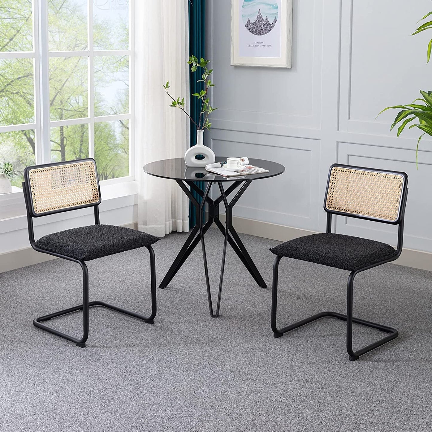 Set of 2 Black Rattan Dining Chairs-0