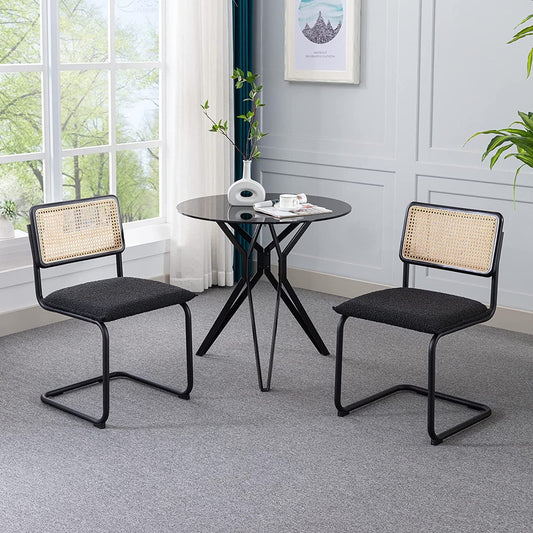 Set of 2 Black Rattan Dining Chairs-0