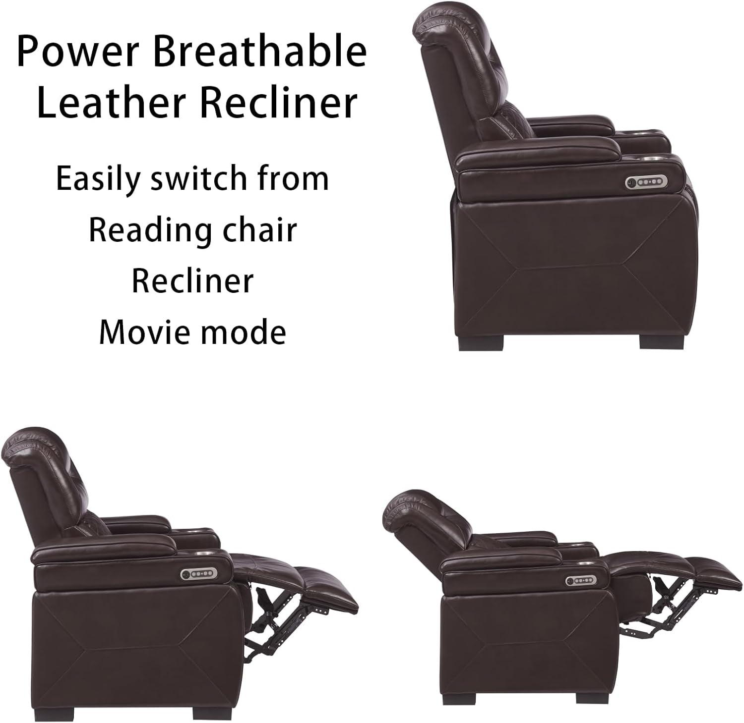 Brown Power Leather Recliner Sofa Set with Features-3