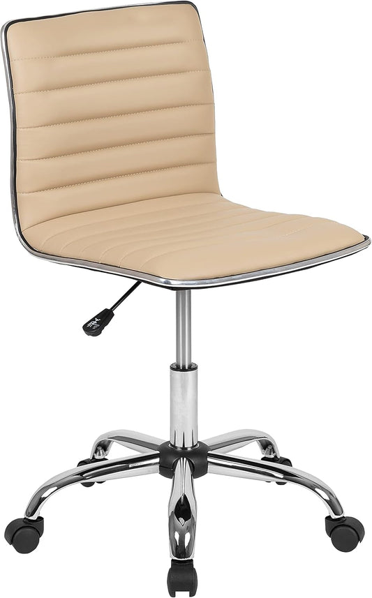 Alan Low Back Designer Armless Tan Ribbed Swivel Task Office Chair-0
