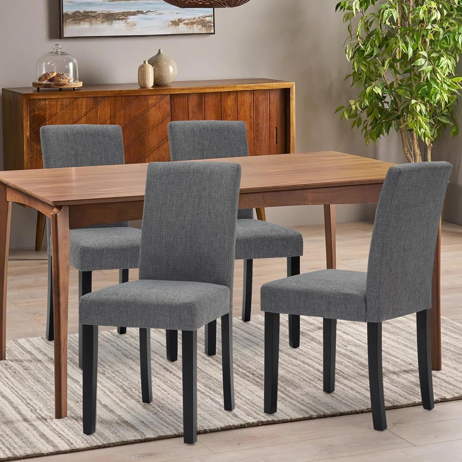 Set of 4 Modern Fabric Upholstered Dining Chairs Elegant Design Dining Room Chairs (Gray Set of 4)-1