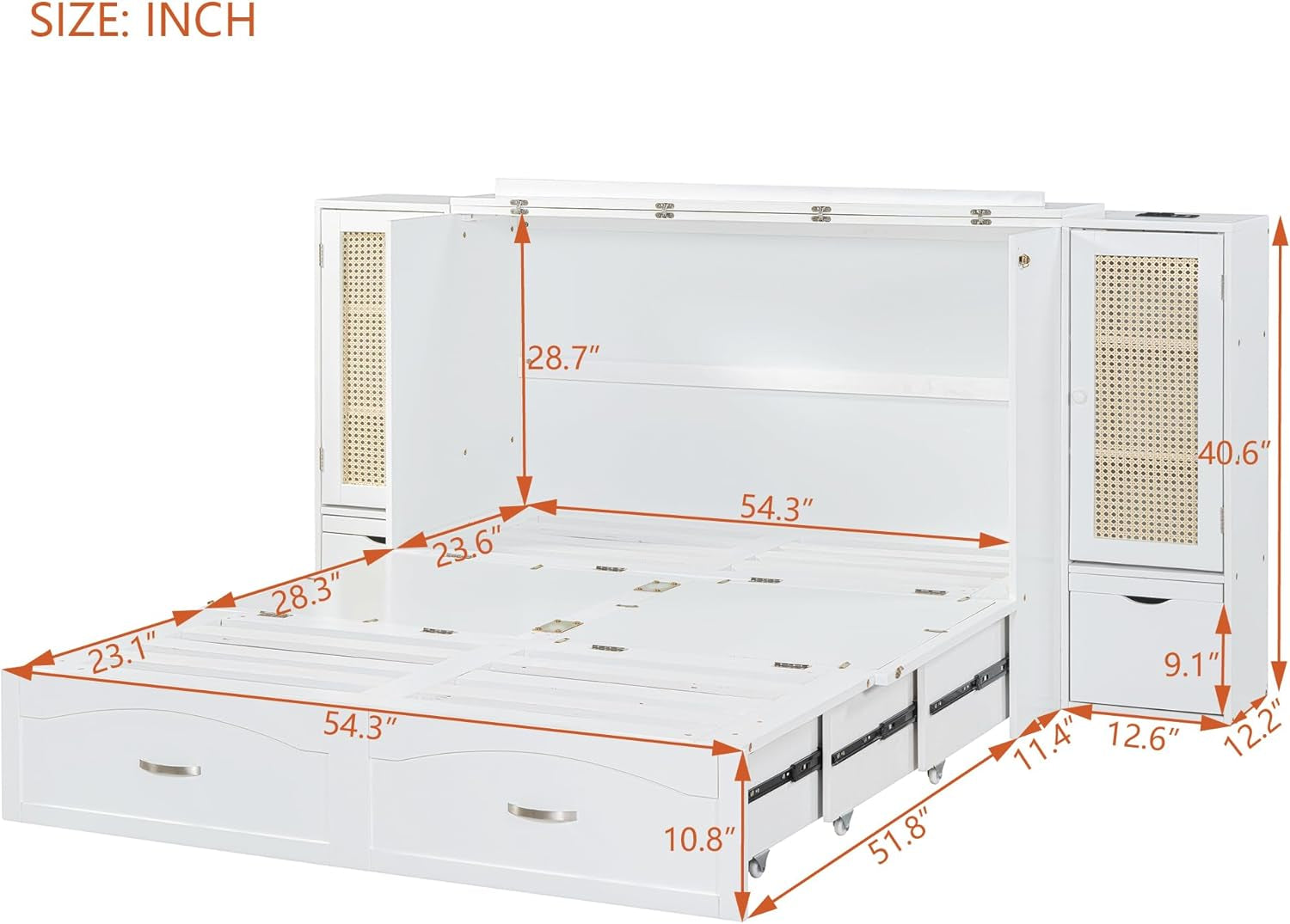 Full Size Murphy Bed with Drawer and Storage Cabinets-3