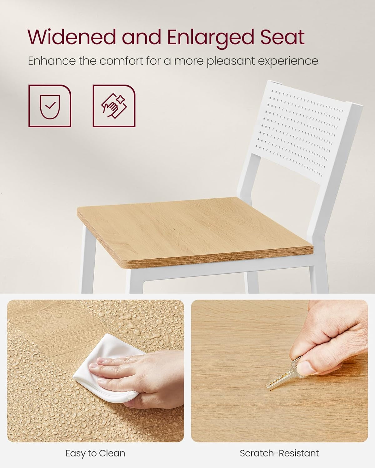 Bar Stool Set of 2, Bar Chairs for Kitchen, Dining Room, Industrial, Oak Beige and White ULBC070W09-4