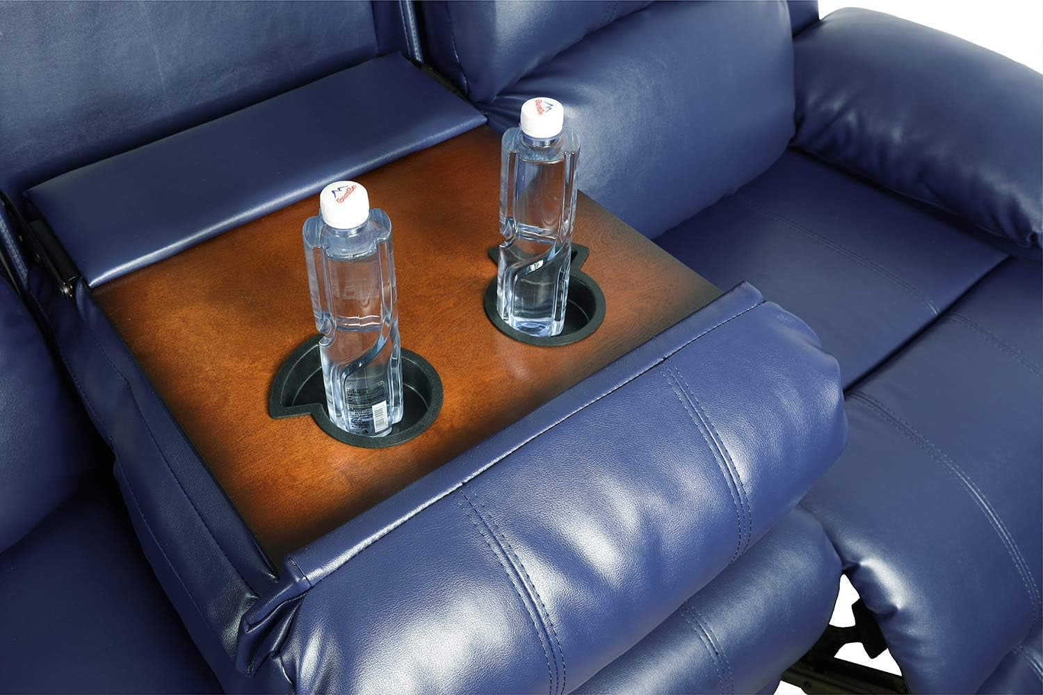 3 PCS Faux Leather Recliner Couch Set, Living Room Set, Sofa, Loveseat, Chair (Blue)-4