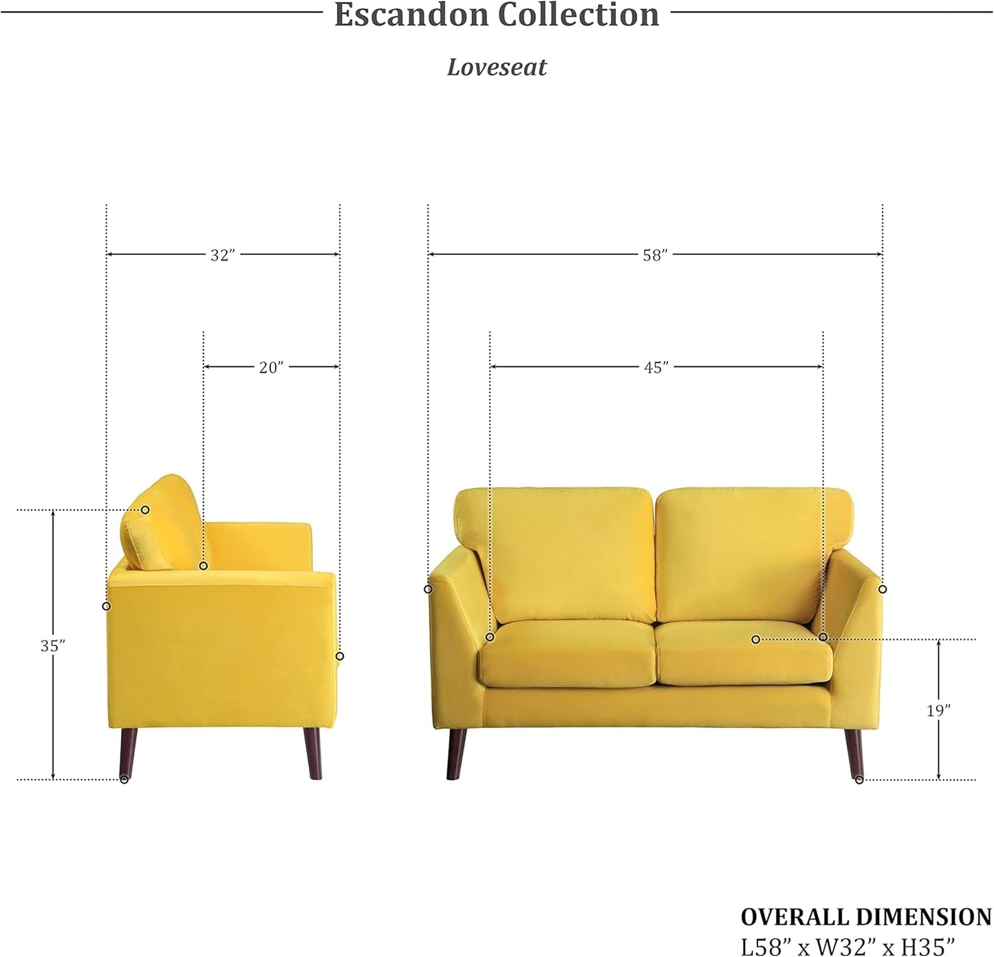 Escandon 2-Piece Living Room Set, Yellow-1