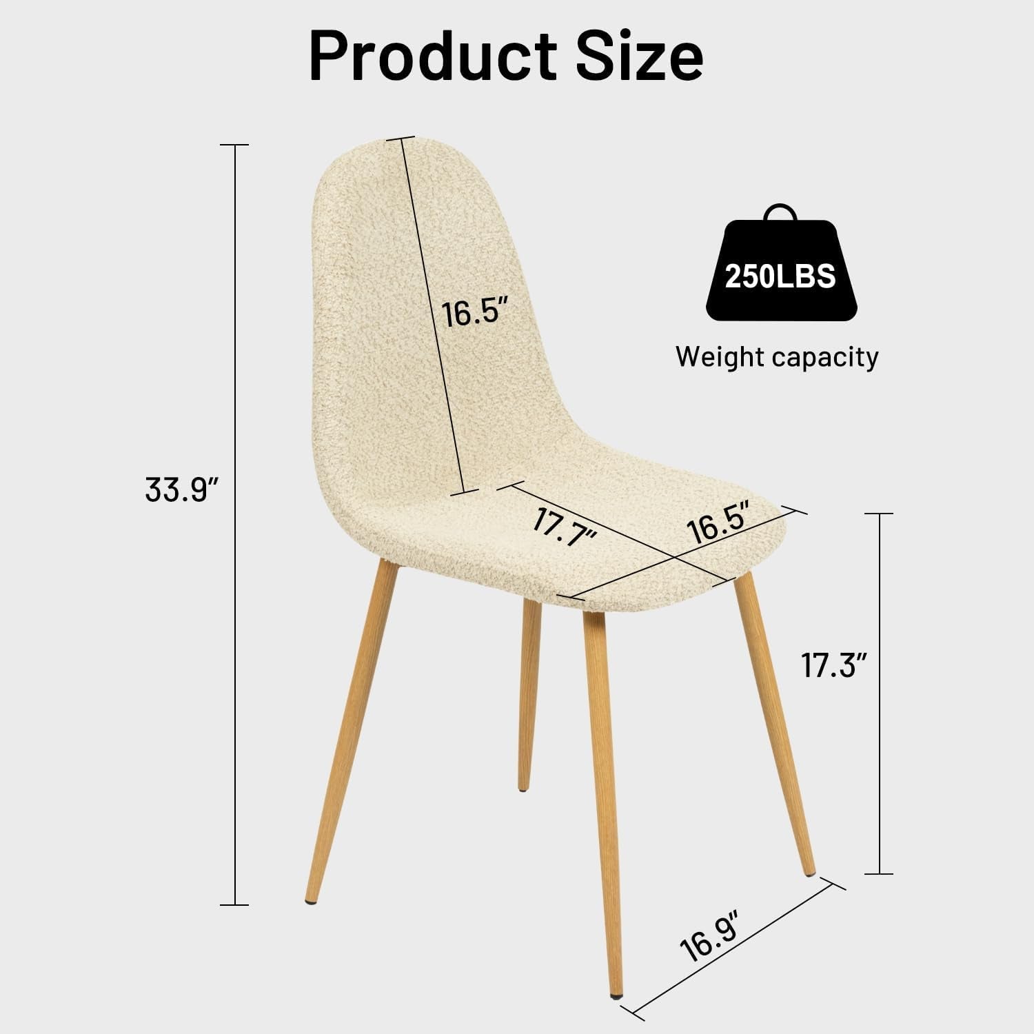 Dining Chairs Set of 4, Upholstered Fabric Armless Dining Room Seating Kitchen Chairs, Side Chair Mid-Back with Metal Legs for Living Room Bedroom Home Office, Beige Cream-2