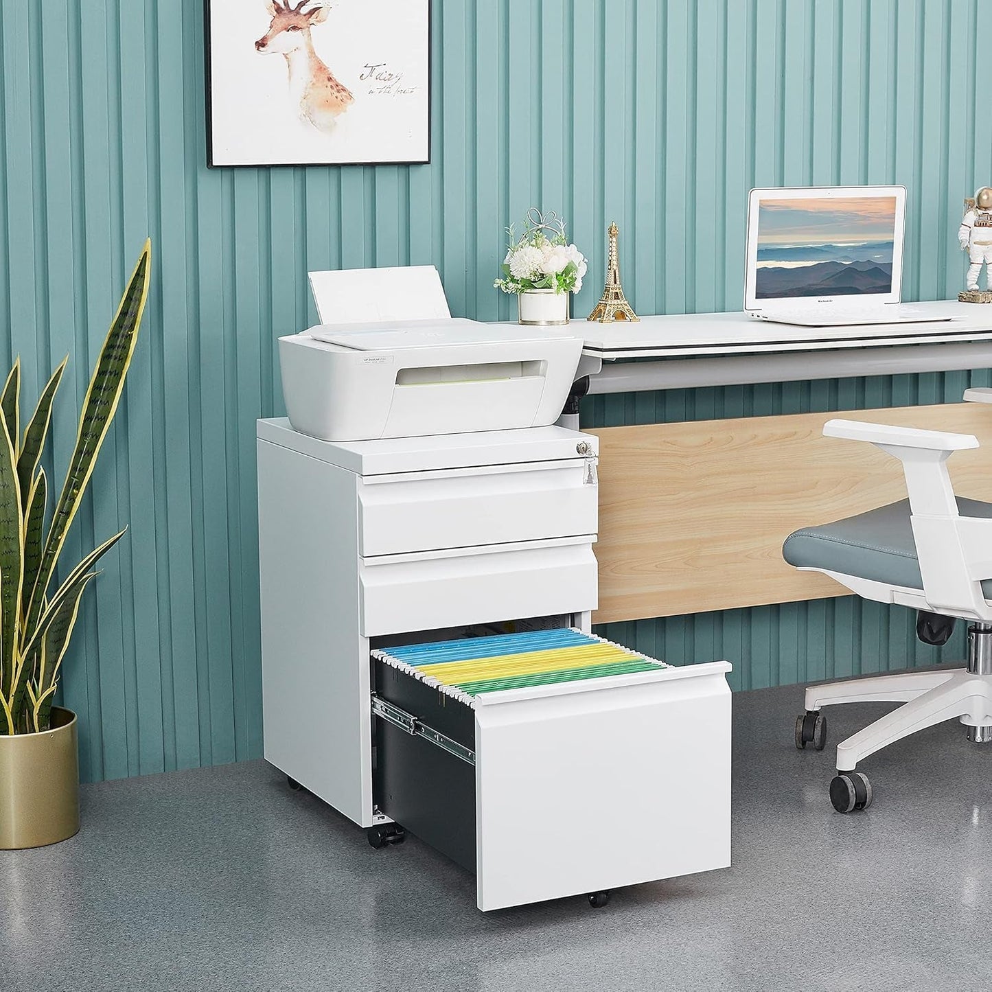 3 Drawer File Cabinet with Lock, File Cabinets for Home Office,Under Desk Cabinet, Locking File Cabinet for A4/Letter/Legal, Fully Assembled Expect Casters, Matte White-1