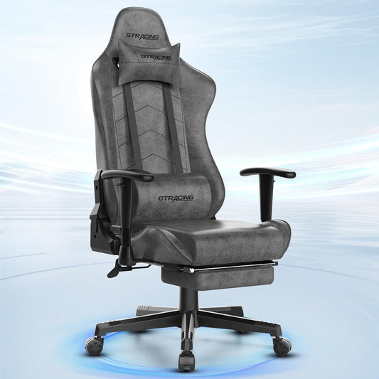 Gaming Chair with Footrest, Racing Style Computer Chair for Adult, Adjustable Reclining Backrest and Lumbar Support, Stylish High Back Chair for Gaming and Office (Dark Grey)-0