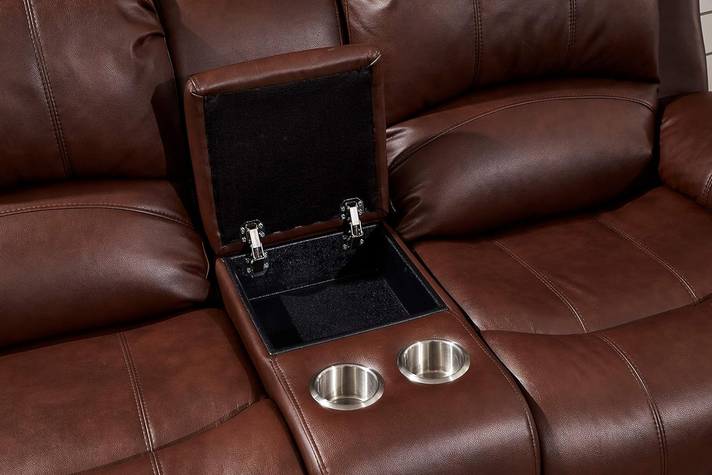 Power Reclining Bonded Leather Living Room Set (Brown, Loveseat)-4