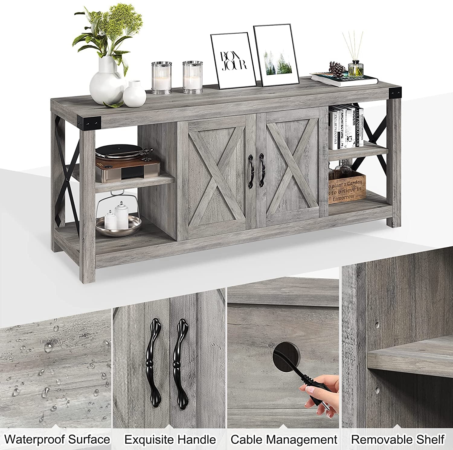 Farmhouse Grey TV Stand for 50-65 Inch Tvs-1