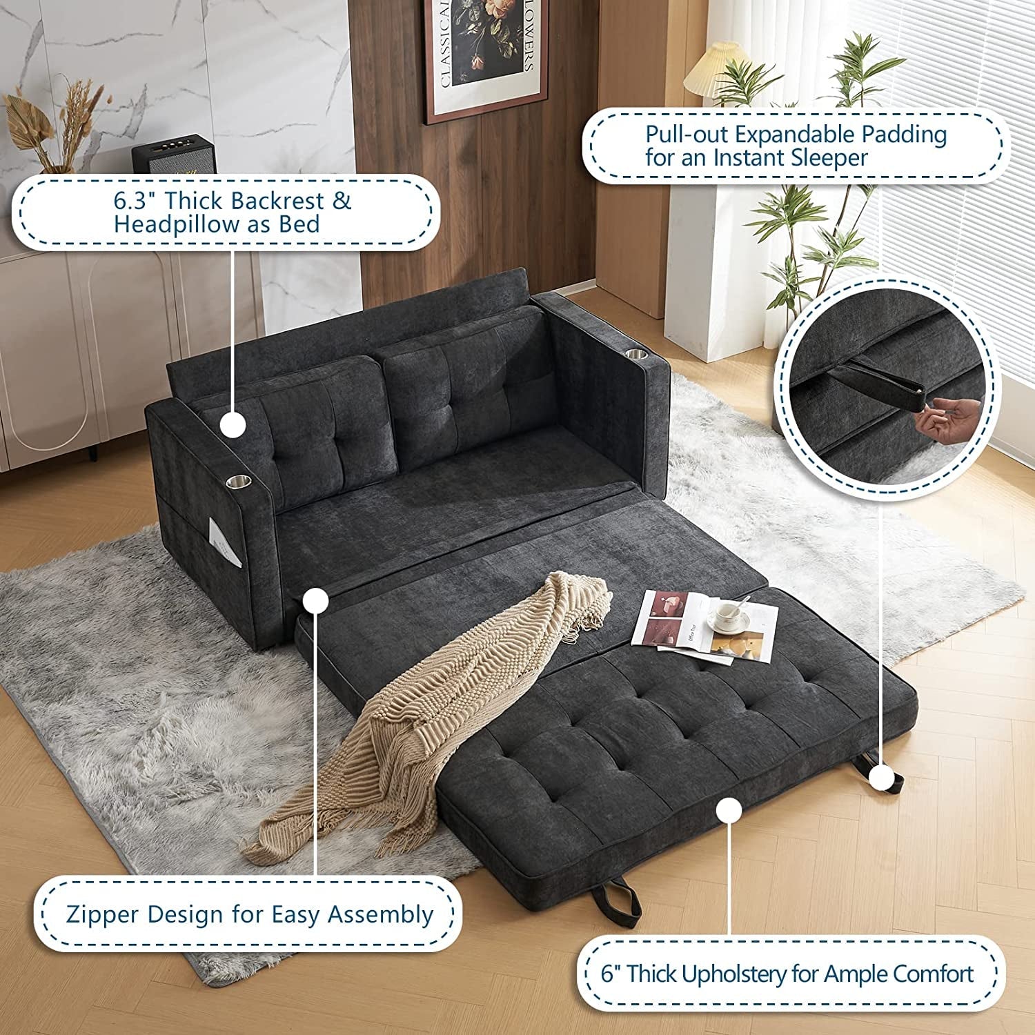 Upgraded Full Size Futon Sofa Bed, Convertible-4