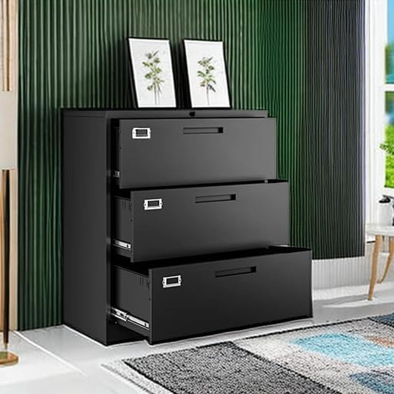 Lateral 3 Drawer File Cabinets with Lock, Metal Filing Storage Vertical Cabinets,Home Office Furniture for Organization Hanging Letter/Legal/F4/A4(Black)-4