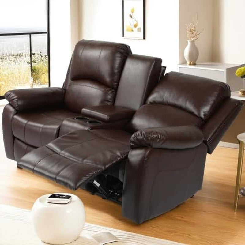 RV Loveseat Recliner, Manual Double Recliner, Love Seat Recliner Sofa with Storage Console, 2 Seater Home Theater Seating with Cup Holders and Side Pocket for Living Room, Office-0