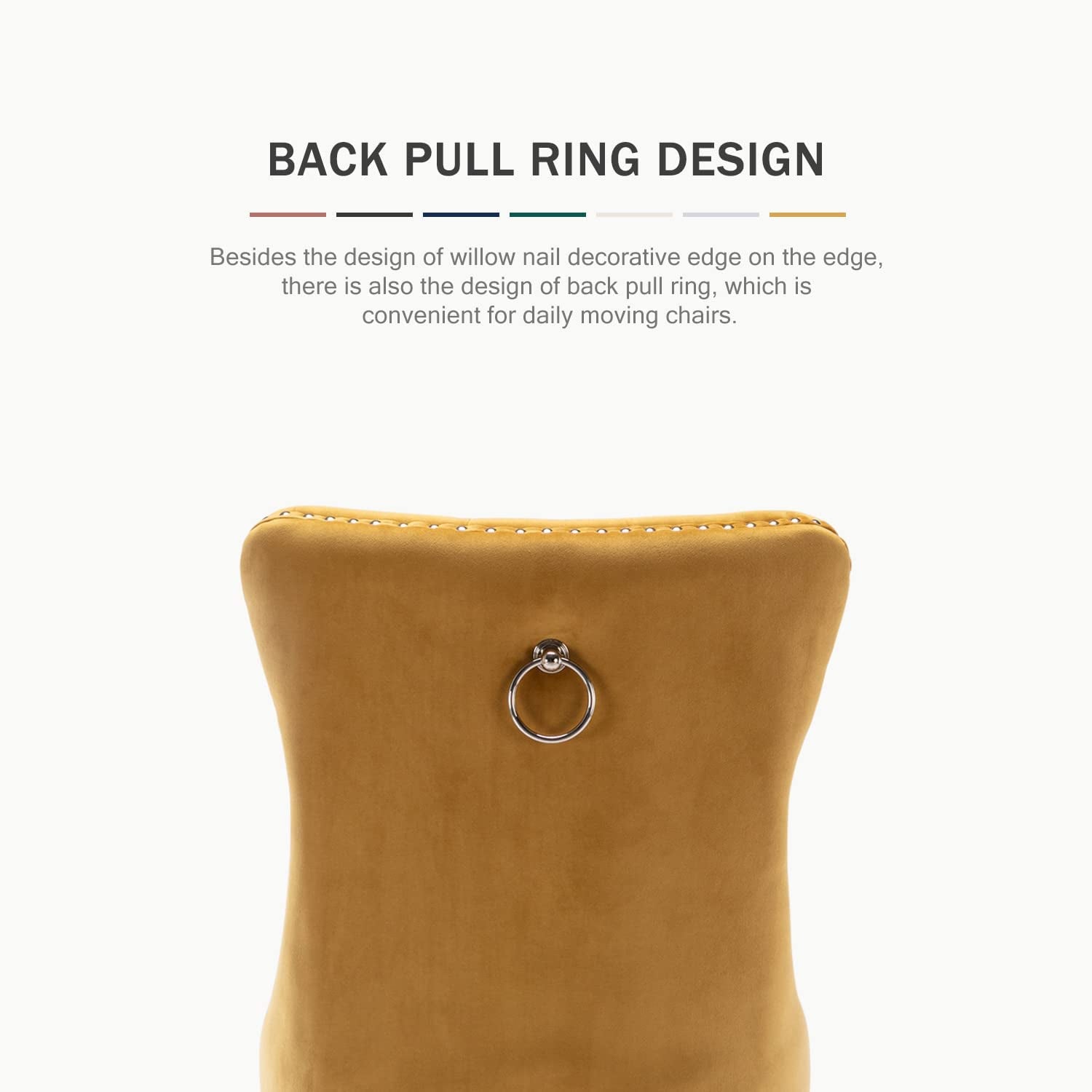 Gold Velvet Dining Room Chairs, Tufted, Ring Pull Trim-4
