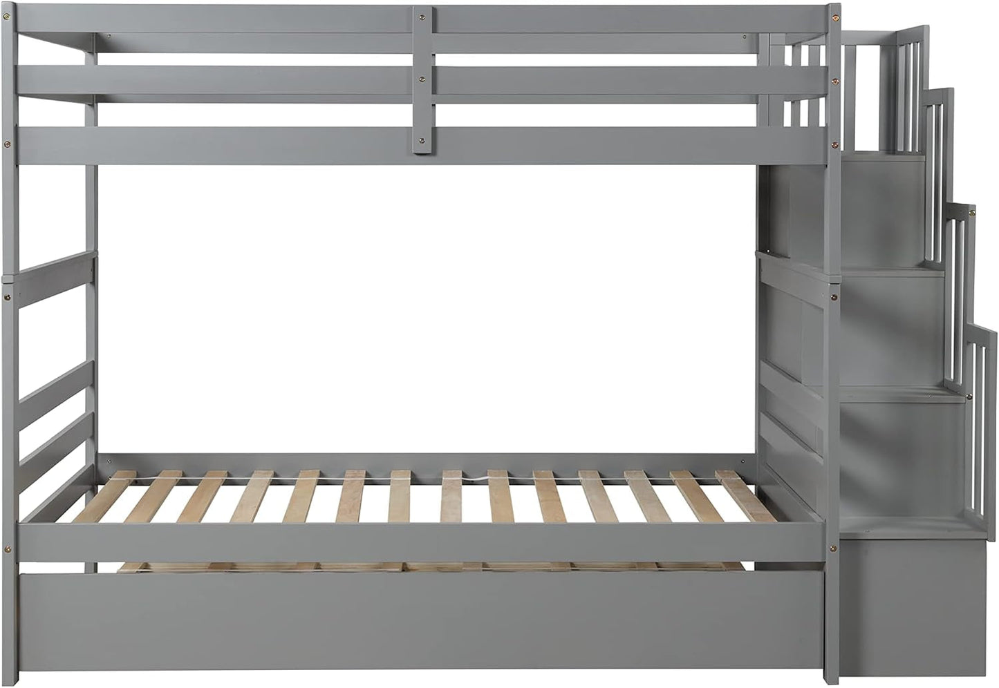 Twin over Twin Bunk Bed with Trundle and Storage Shelf, Solid Wood Bunk Bed with Staircase for Kids,Toddler,Teens,Adults No Box Spring Needed (Grey, Twin/Twin)-4