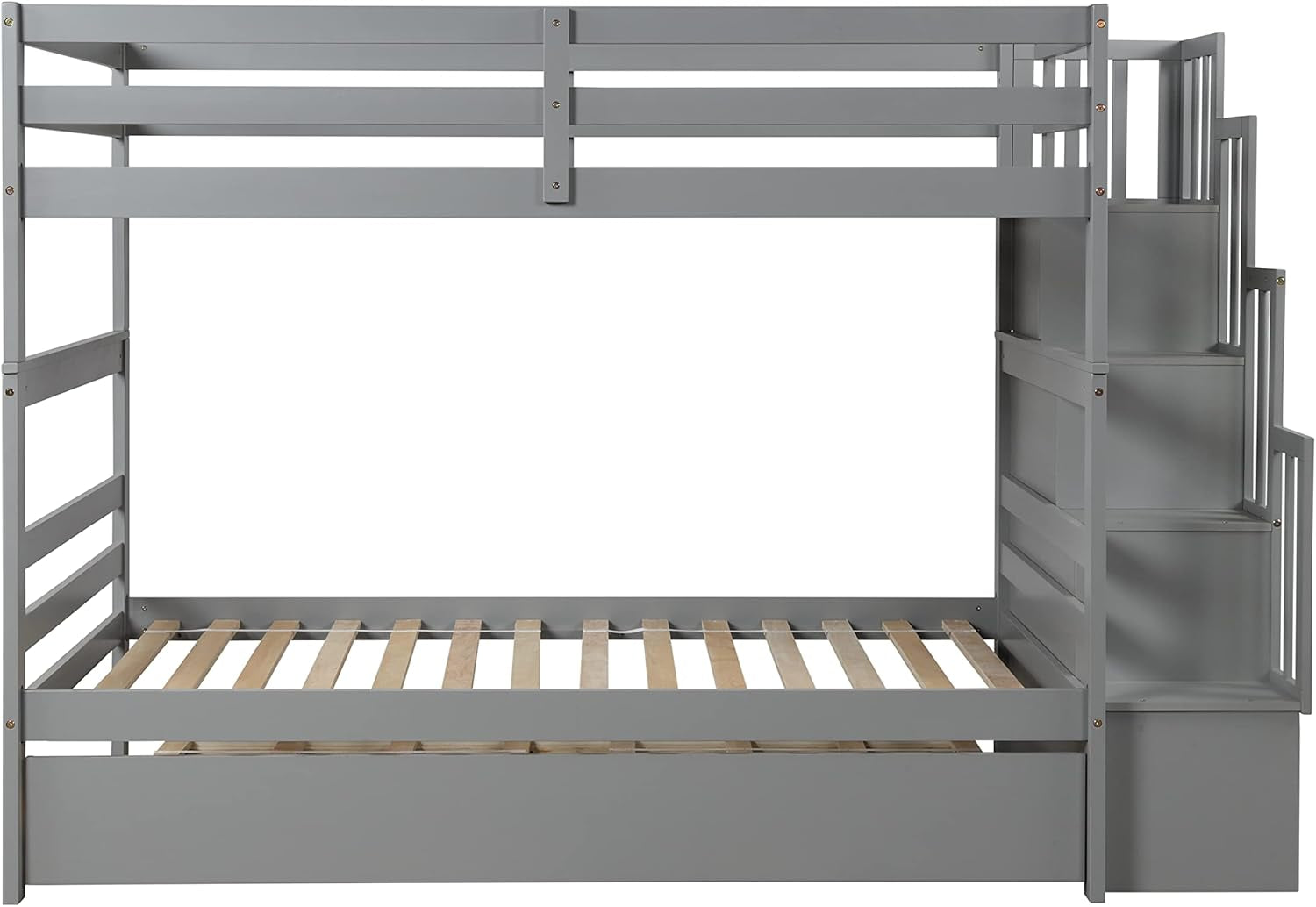 Twin over Twin Bunk Bed with Trundle and Storage Shelf, Solid Wood Bunk Bed with Staircase for Kids,Toddler,Teens,Adults No Box Spring Needed (Grey, Twin/Twin)-4