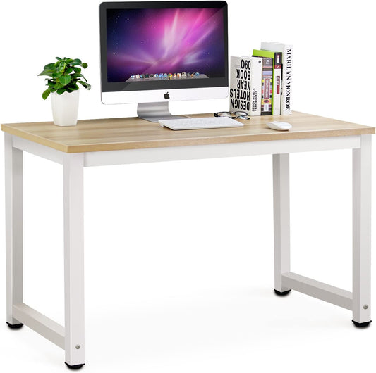 Computer Desk, 47 Inch Modern Simple Office Desk Computer Table Study Writing Desk for Home Office, Light Walnut-0