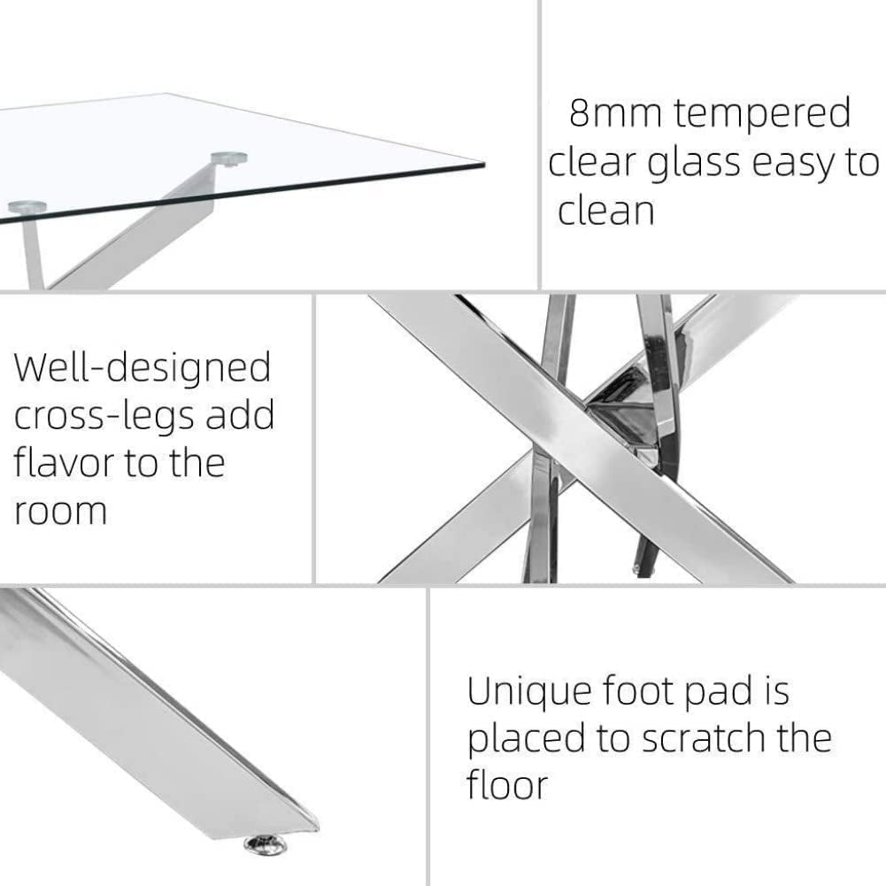 Tempered Glass Dining Table with Chromed Legs (White)-4