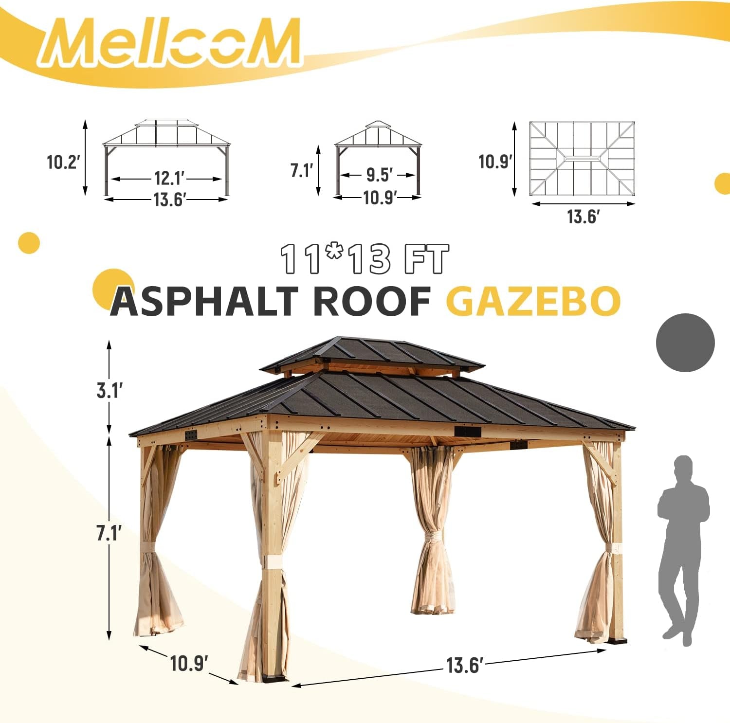 Spruce Wood Double Roof Gazebo 11x13-2
