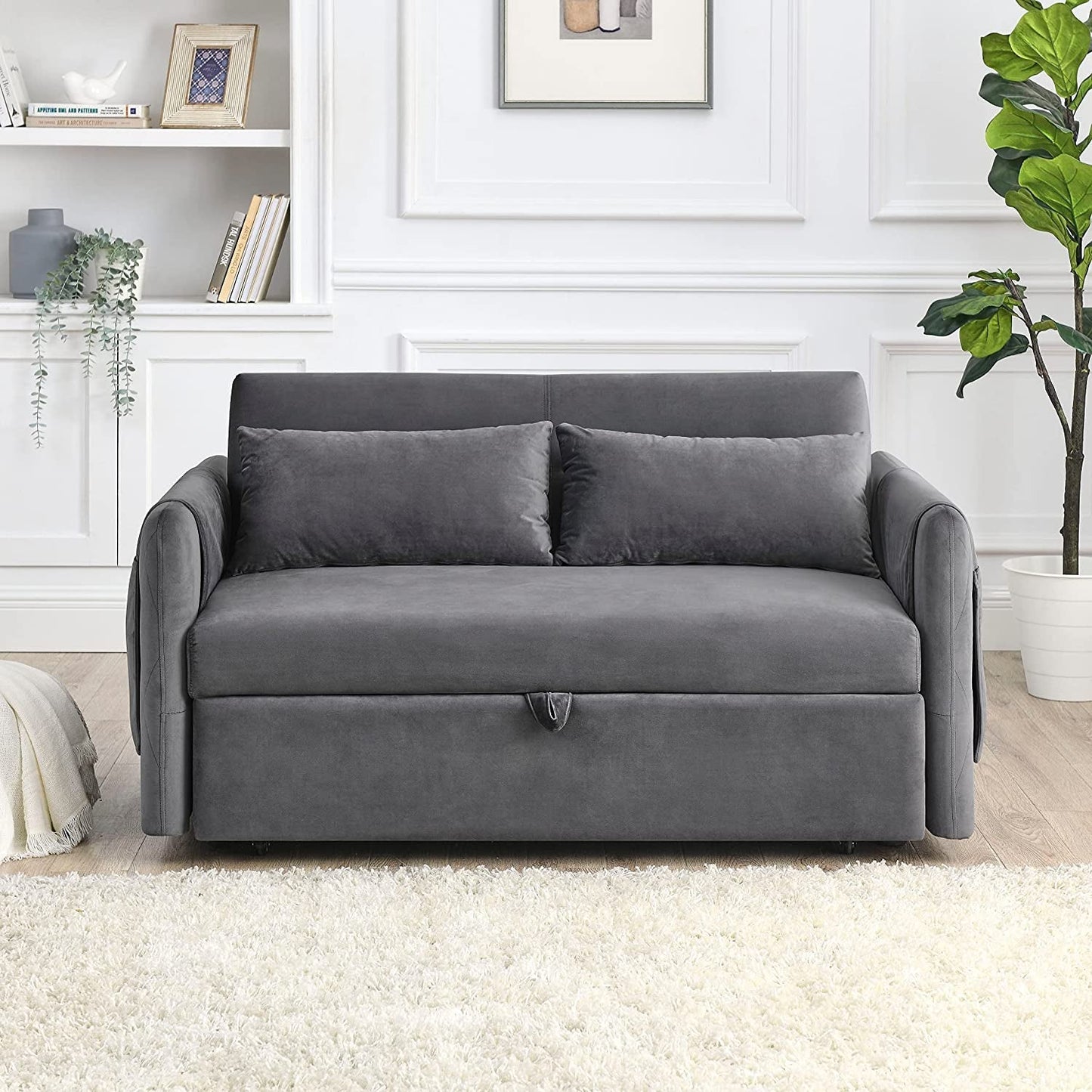 55″ Velvet Convertible Sofa Bed with Adjustable Backrest-0