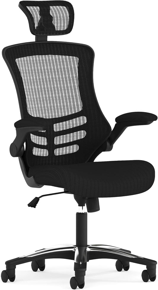 Kelista High-Back Swivel Office Chair with Adjustable Lumbar Support and Seat Height, Ergonomic Mesh Desk Chair, Black-0
