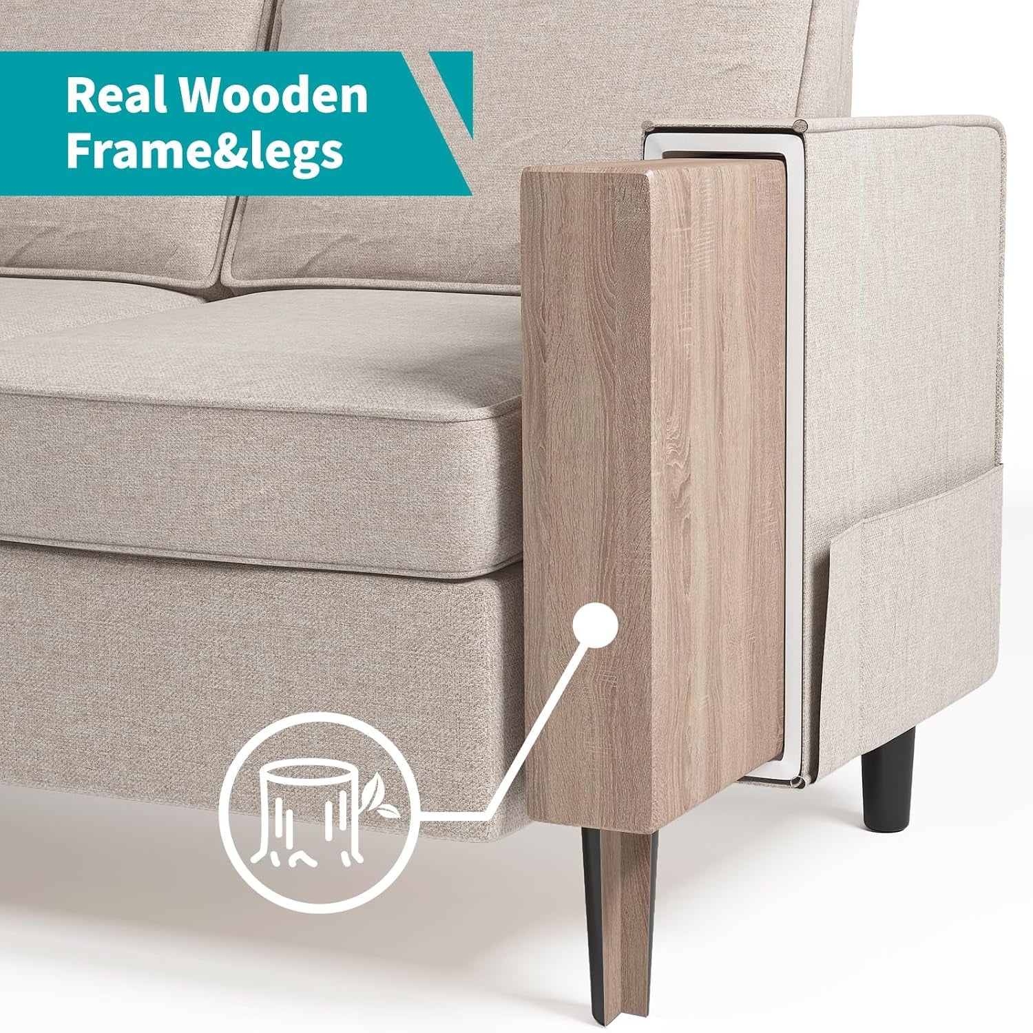 Sectional Sofa Set for Living Room, 4Pcs Couches Modern Sofas with Movable Storage Ottoman/Side Pockets/Modern Sofas/Easy Assembly/Free Combination - Beige-3