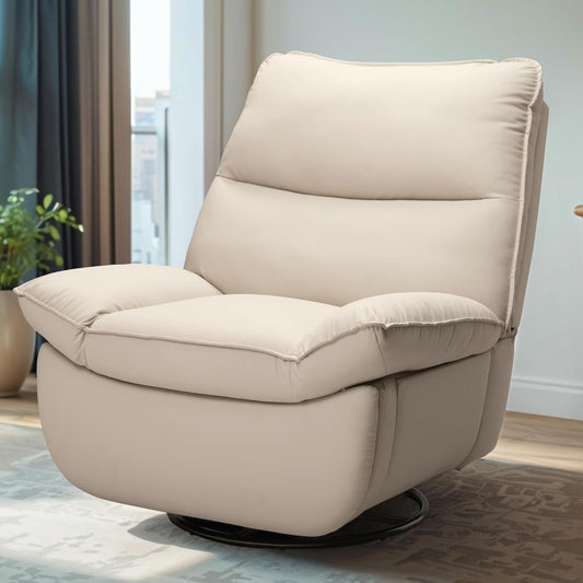 XRC7 Recliner Chair for Adults 350 LBS, Faux Leather Oversized Swivel Rocker Recliner Chair W/Side Pocket, Cross-Legged Armless Recliner Lounge Sofa for Living Room Bedroom, Beige (XC6)-0
