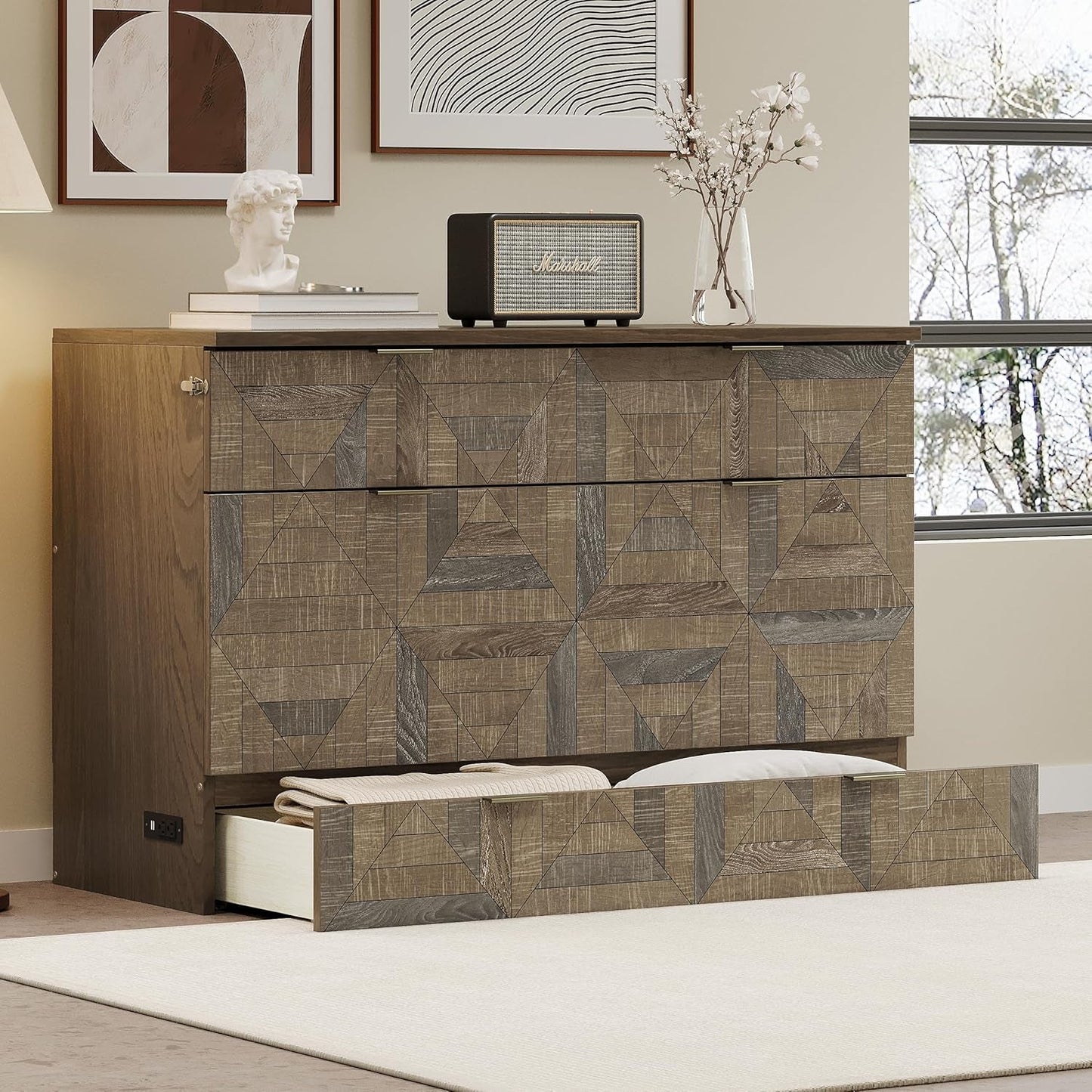 Farmhouse Full Size Murphy Bed with Charging Station-2