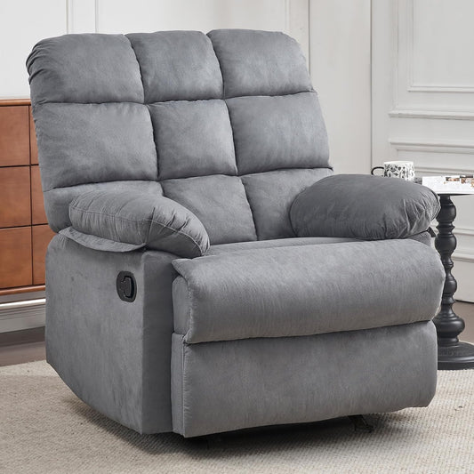 Rocker Recliner Chair, Overstuffed Large Manual Rocking Recliner for Adults, Upholstered Comfy Soft Fabric Living Room Reclining Sofa Chair(Gray)-0