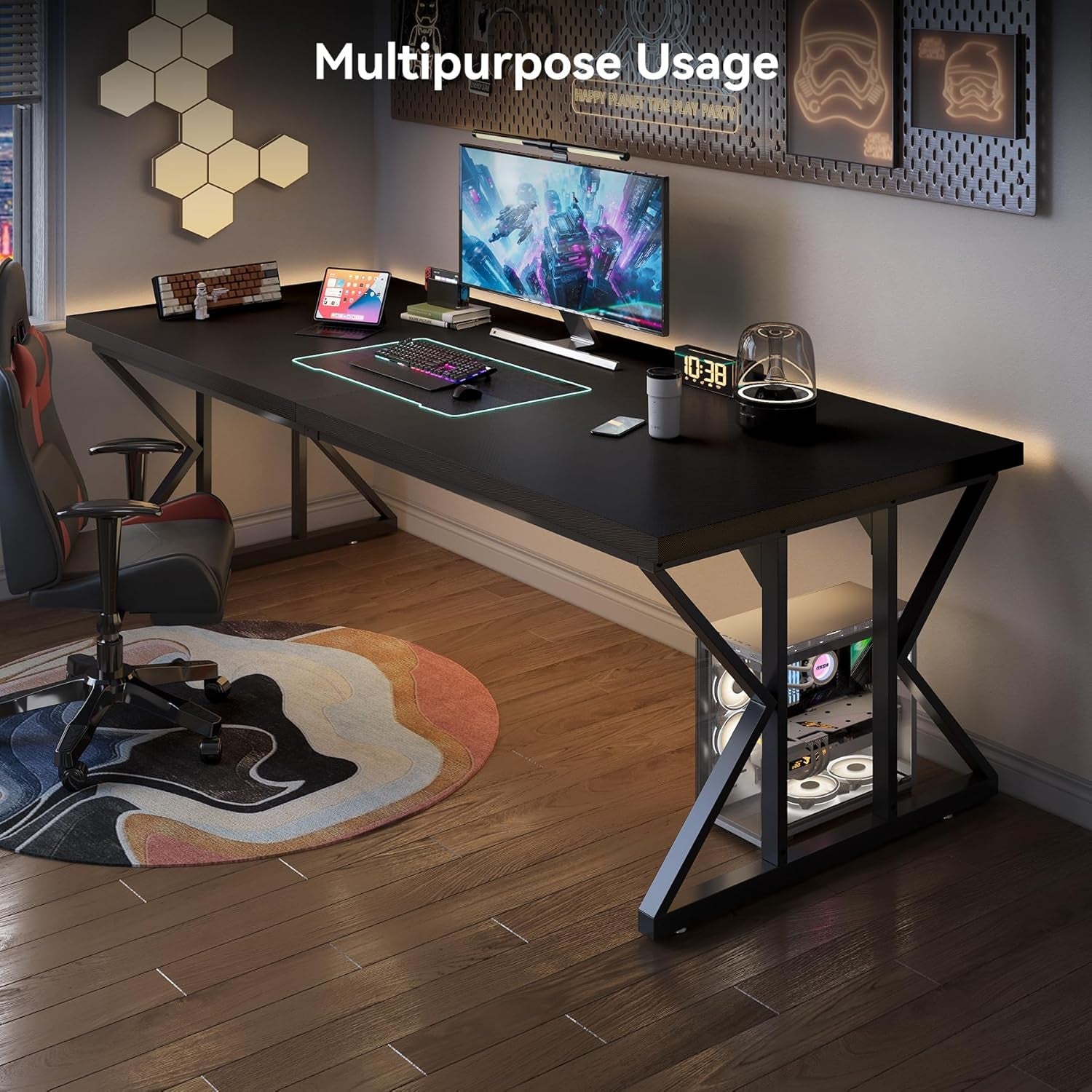 78.7 Inch Large Executive Desk, Extra Long Computer Office Desk Workstation, Modern Simple Style Laptop Table, Sturdy Wooden Writing Workstation for Home Black-3