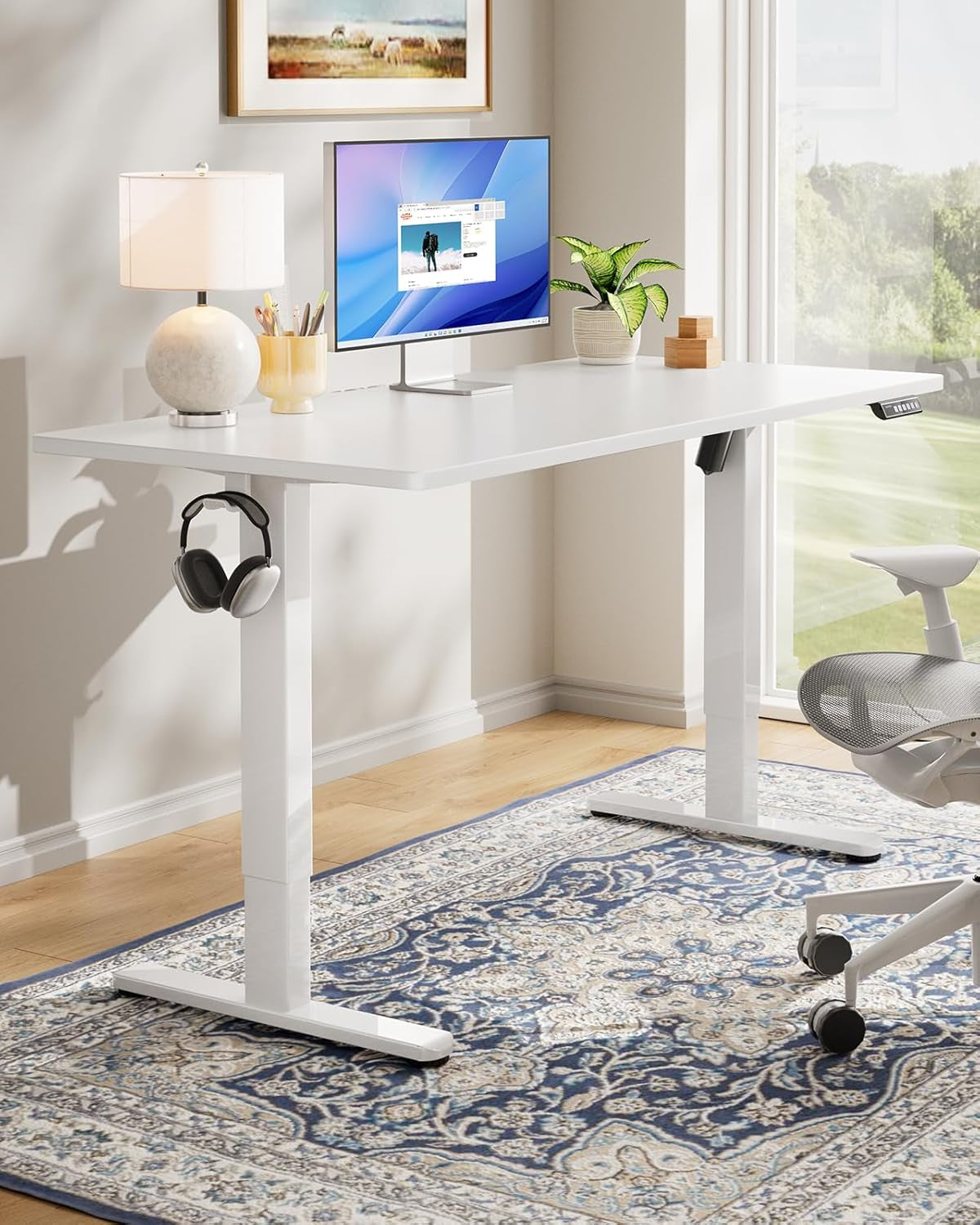 Electric Standing Desk, 48" X 24" Whole Piece Desktop, Adjustable Height Computer Desk, 4 Height Memory Settings, Sit Stand up Desk for Home Office, White-1