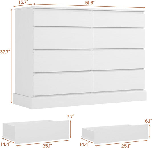 8 Drawers Dresser for Bedroom, White Large Chest of Drawers, Long Modern Double Dressers, Big Clothing Storage Organizer Closet with Ample Space, 51.6''L X 15.7''D X 37.7''H-1