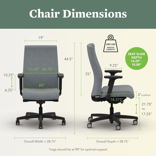 Ignition 2.0 Fabric Office Chair - Upholstered Desk Chair with Wheels and Arms Adjustable Office Chair - Synchro-Tilt Recline Executive Ergonomic Office Chair Computer, Home, Gaming - Grey-1